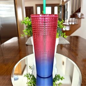 Starbucks Ombré Grid - Watermelon Pink / Indigo Blue Tumbler